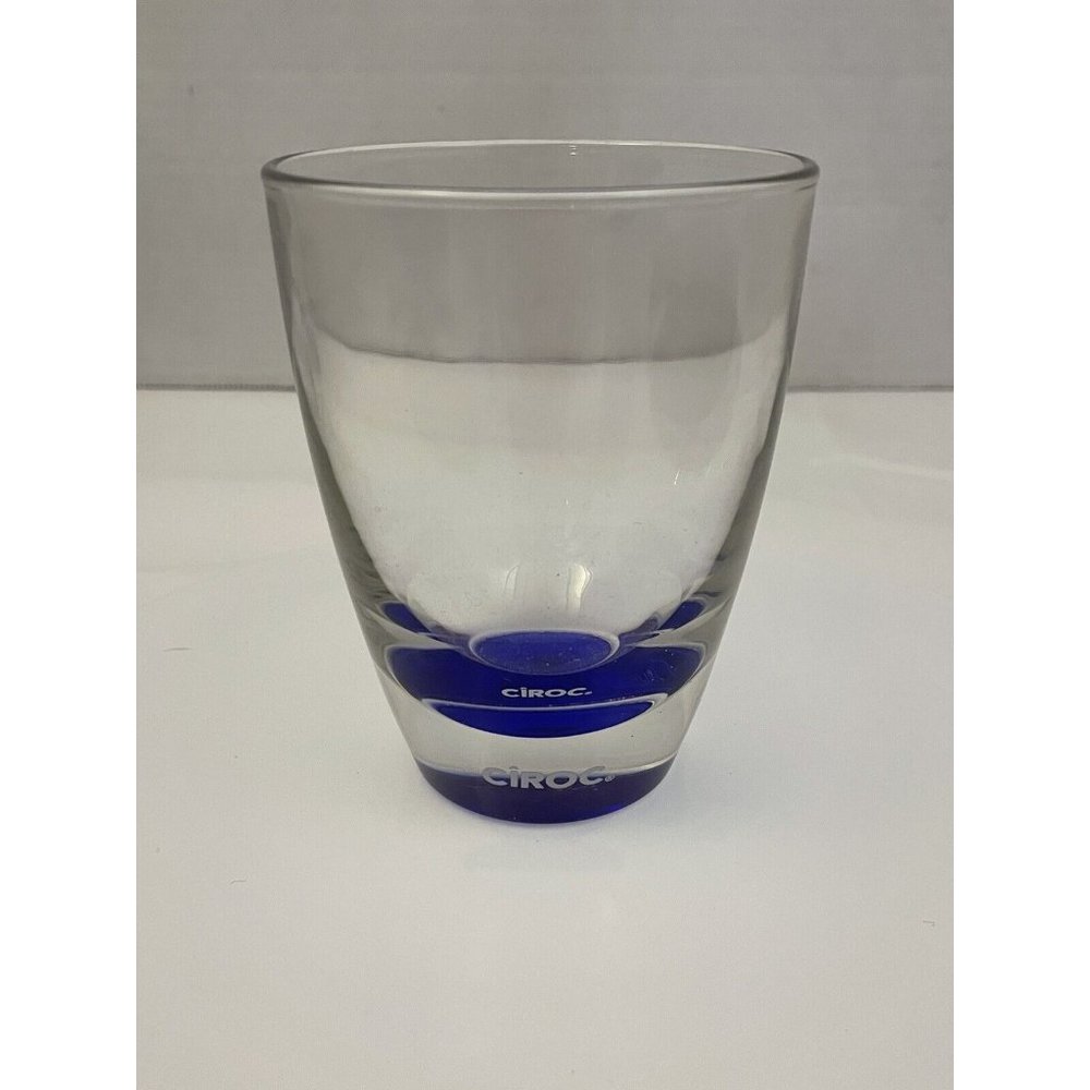 Ciroc Logo Vodka Martini Cocktail Drinking Glass Clear w Blue Base Italy - EUC